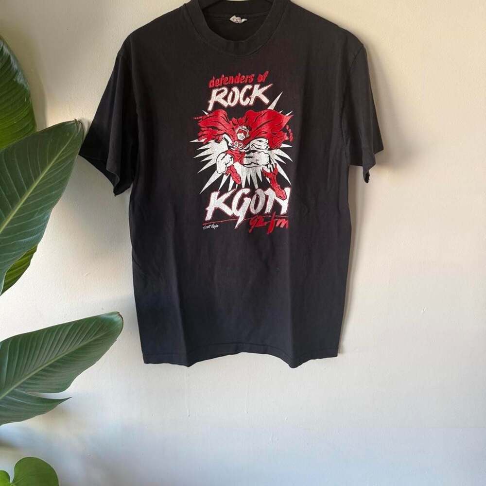 Vintage 1990s Hanes Beefy-T KGON Defenders Of Rock Radio Promo T-Shirt
